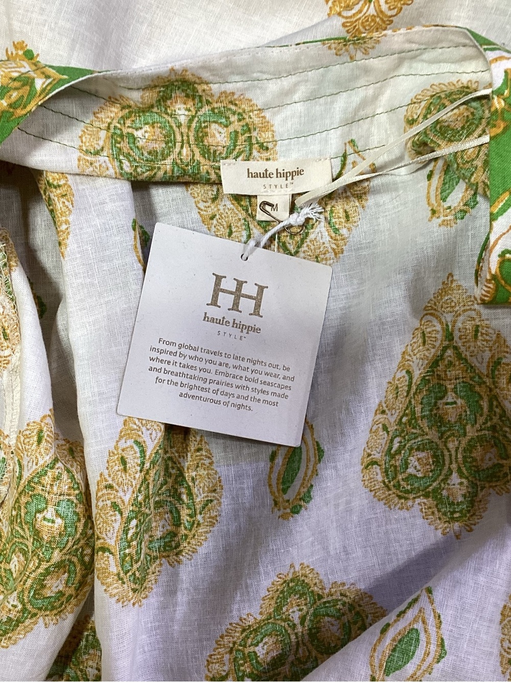 Haute Hippie Women’s White, Green & Gold Printed Linen Wide-Leg Pant Set - Picture 8 of 9